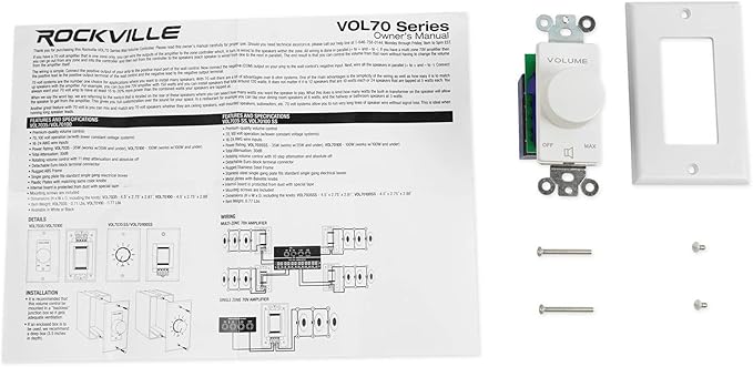 Rockville VOL70100 100 Watt 70V Wall Volume Control Zone Controller, White, 11-Step Rotary Dial, Euro-Block Terminal, Dust-Protected Circuit, for Commercial and Home Audio