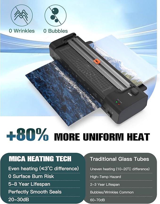 13 Inch Laminator Machine with Auto Paper Feed, Never Jam A3 Thermal & Cold Lamination, 20 Laminating Sheets, 10-in-1 Laminator with Cutter, Trimmer & Corner Rounder for Office School Home Use Black