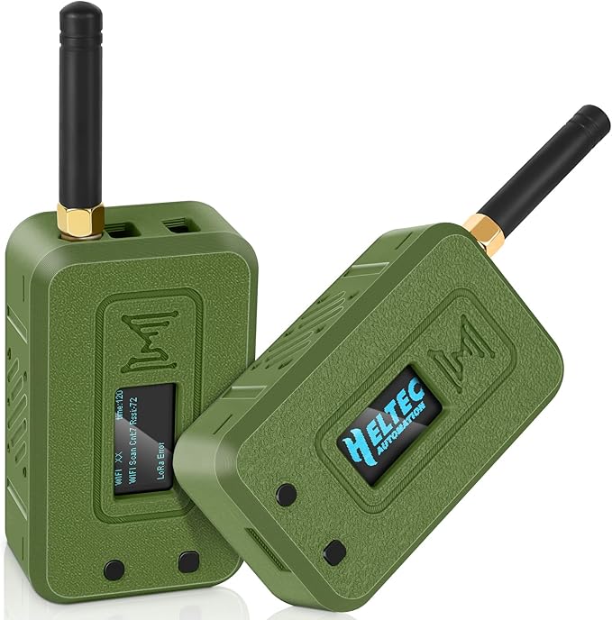 Meshnology 2 Set ESP32 LoRa V3 Module Board with 915 MHz Antenna + 3000mAh Battery + Case - WiFi Blue Tooth SX1262 CP2102 0.96” OLED Display Type C for Ar duino Meshtastic IoT (N35, Green)