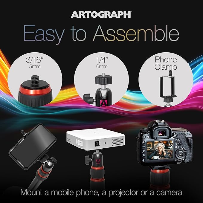 Artograph Height Adjustable Projector Stand, Art Monopod for Digital Projector, Camera, or Lights, Includes Cell Phone Holder for Smartphone