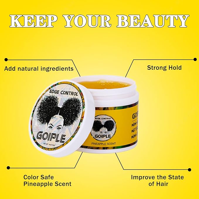 Goiple Edge Control Wax for Women Strong Hold Non-greasy Edge Smoother Pineapple Scent (4oz+0.7oz+Edge Brushes*2+ Edge Scarf)