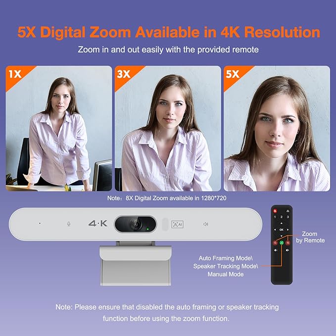 RayBit 4K Video Conference Room Camera System with Remote Control, AI Auto Framing&Focus, Speaking Tracking, Digital Zoom, Webcam with Microphone and Speaker for Windows TV/PC/Laptop/Zoom/Teams/Skype