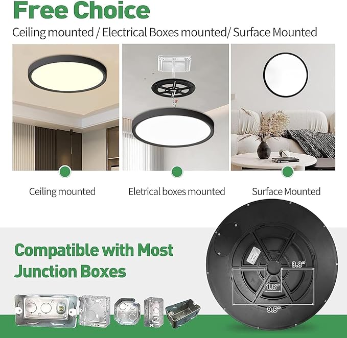 4PK 15.8 Inch Black LED Flush Mount Ceiling Light, 32W, 3480LM, 3000K/4000K/6000K CCT Selectable, Round Flat Panel Light Low Profile Ceiling Light Fitures for Hallway, Kitchen, Bedroom, Laundry Room