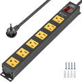 CRST 6 Outlet Surge Protector Power Strip 2100J with Switch, 15A/1875W Metal Heavy Duty Power Strip, Wide Spaced Wall Mount Power Bar for Garage Workshop Home School, 6 FT Cord（ Black+Yellow）