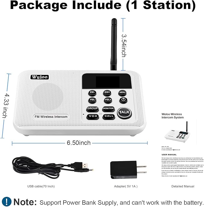 Expandable for Wuloo Intercoms Wireless for Home WL888, 1 Mile Range 22 Channel 100 Digital Code (Only 1 Unit for Expandable The Original intercom System, CAN NOT Work Without Other Units)
