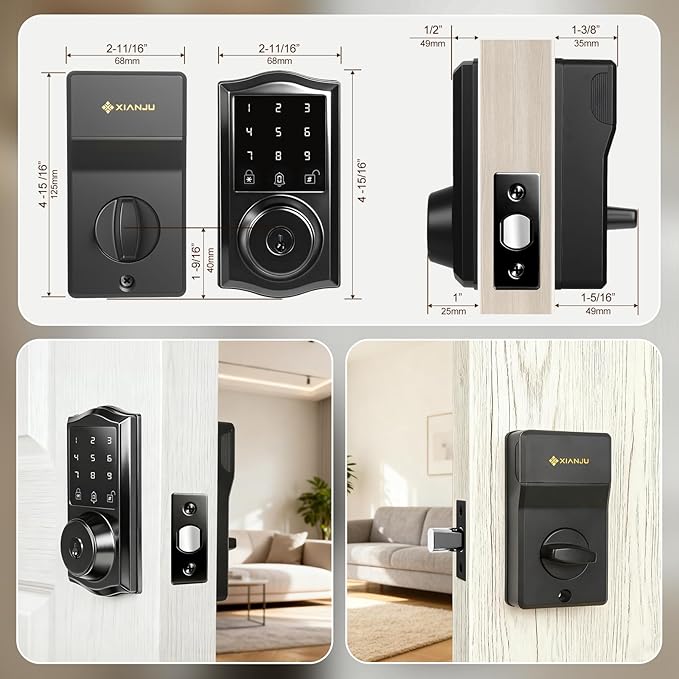 Smart Keyless Entry Door Lock with App Control, Electronic Touchscreen Keypad Deadbolt with Doorbell, App Remote, Voice Prompt, Auto Lock, IP55 Waterproof, 500+ User Capacity, Easy Installation