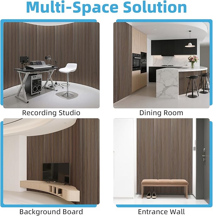 Art3d 2-Pack Acoustic Wood Slat Wall Panel with Roll-Flat Design - 95.3 x 23.8 Inch Sound Absorbing Panels for Living Room Columns Corridor Curved Wall Decor, Walnut