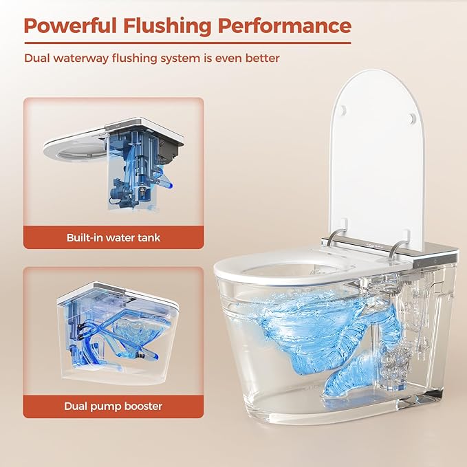 BAYTINA Smart Toilet, One Piece Toilet with Bidet Built in,Modern Elongated Toilet with Built-in Tank, Heated Toilet Seat, Bidet Warm Water, Dryer, Automatic Toilet Flusher, Foot Sensor Operation