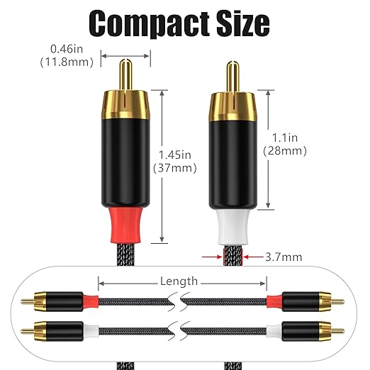 AGVEE 4ft RCA Cable, 2 RCA Male Thickened Six Claws Plug Stereo Auxiliary Audio Cord for Home Theater, Amplifier, Active Speakers or Subwoofer, Black