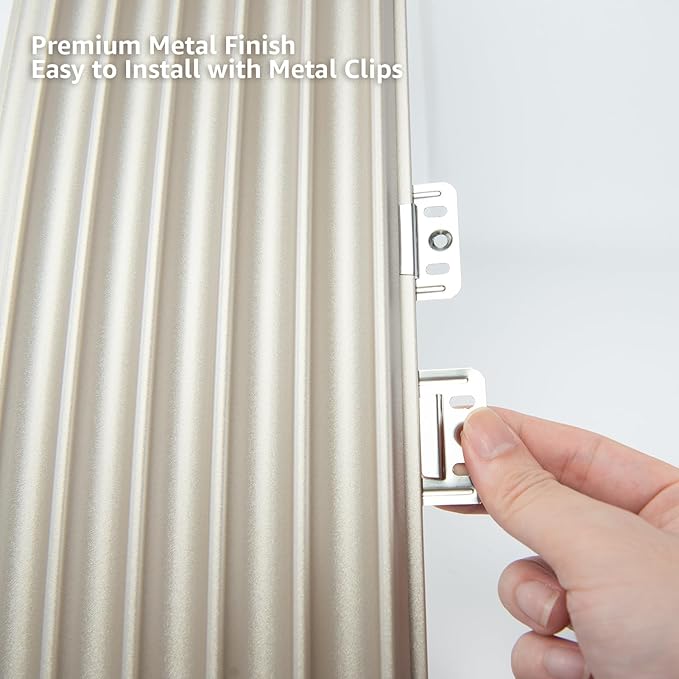 Art3dwallpanels Slat Wall Paneling, 104'' x 6.3'' Glossy Metal Finish WPC Soundproof 3D Wall Panels for Interior Wall Decor, 8 Pack Wavy Grain Panel Wall Slats, Champagne Silver