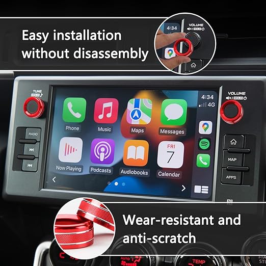 Auovo Audio Knob Cover Compatible with Subaru BRZ 2022-2026 for Toyota GR86 2022-2024 2025 2026 Interior Accessories Radio Knob Switch Rings (Audio Volume Button Ring-2PCS, Red)