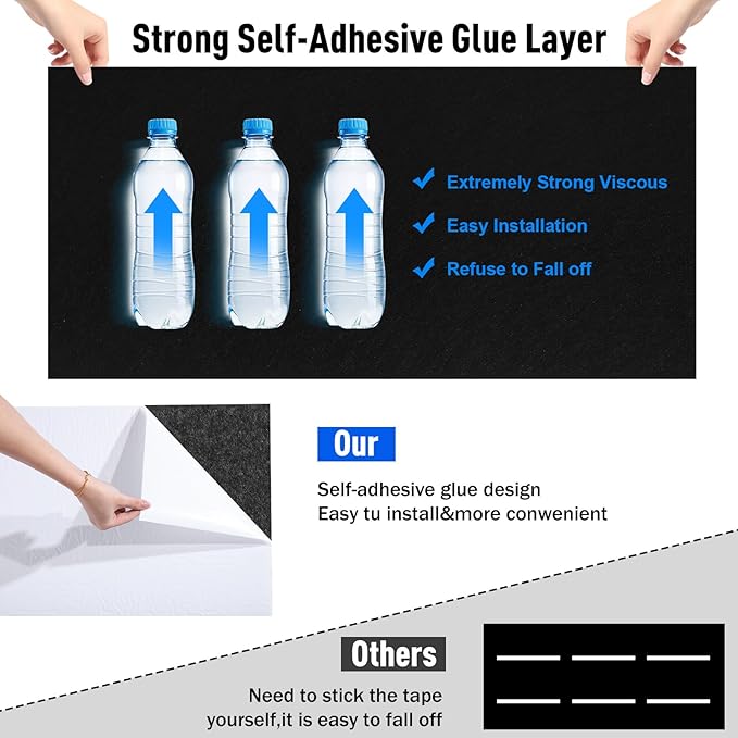 12 Pack Large Acoustic Panels, 47 x 24 x 0.4 Inch Self-adhesive Sound Absorbing Panel for Studio Home Office(Black)
