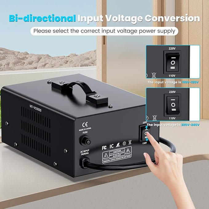 6000W Voltage Converter Transformer(110V to 220V or 220V to 110V) Step Up/Down Converter 110/120 Volt - 220/240 Volt w/US Power Cord,Circuit Breaker Protection, LCD Screen Display