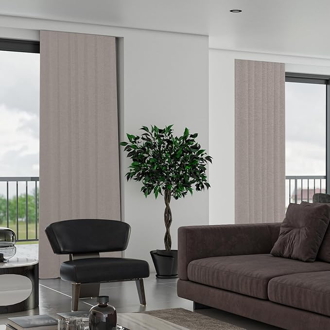 SmartWings Automatic Curtain Opener with Drapery, Motorized Vertical Blinds with Remote, Electric Closet Doors Sliding Panels Compatible with Alexa Google Homekit, 90% Blackout Dove