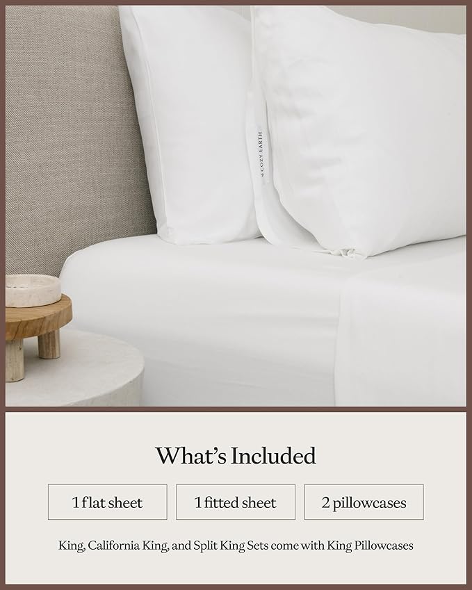 Cozy Earth Luxury Bed Sheet Set - 100% Viscose from Bamboo Fabric, Ultra-Soft & Breathable, Fits Regular & Deep Pocket Mattresses up to 20" - 4 Pieces Queen Sheet Set White