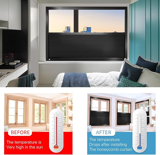 LEXEN Smart Bottom Up Honeycomb Shades WiFi Enabled Motorized Cellular Blinds Works with Alexa/Google Home Easy Install Blackout Honeycomb Blinds with Aluminum Frame Customize Size-White(Black Frame)