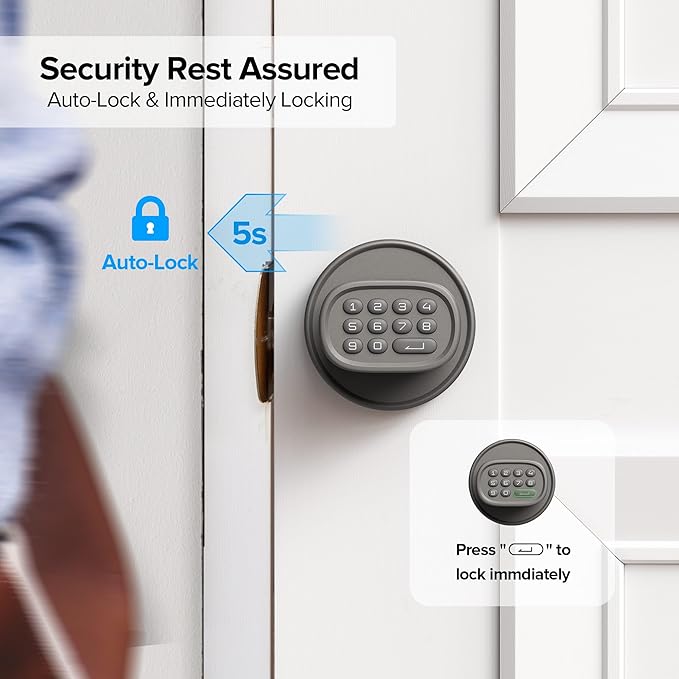ThorBolt Keyless Entry Door Lock, Fingerprint Door Lock with Keypad Biometric Door Knob, Auto-Lock for Interior Doors Thickness up to 2-1/4", Bedroom, Home Office, Garage, 4xAA Alkaline, MD1 Titanium