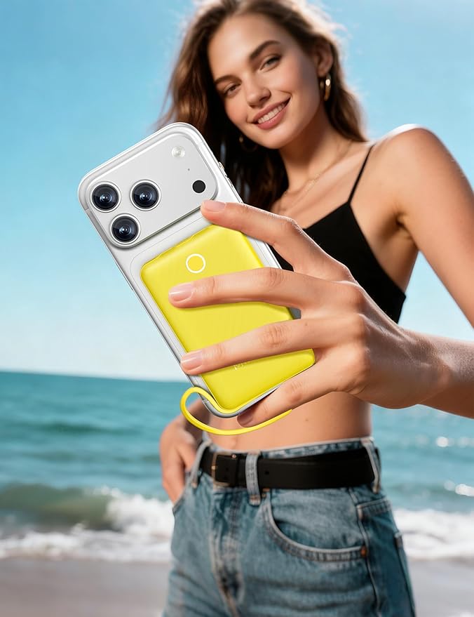 miisso 10000mAh Mini Portable Charger with Built in Cable, Pocket Size Power Bank Travel External Battery Pack for Phone, 3 Output USB Type C Cord Clutch Compatible with iPhone, Samsung, Yellow