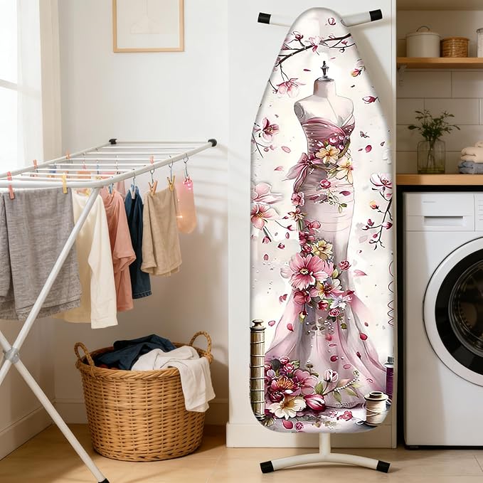 Nuxovilar Ironing Board Cover Needle Cotton 15x54 Inches | Ironing Board Cover and Pad Floral Dress Form Needle Cotton for Craft Room, Laundry Area, Home