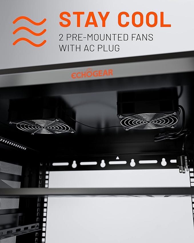 ECHOGEAR 9U Network Rack - Enclosed Wall Mount Rack Kit Includes 2X 1U Shelves, Pre-Mounted Fan, Lockable Door & Hardware - 600mm Depth Fits All Your AV Gear