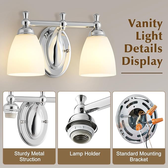 EJIAXIN Bathroom Vanity Lights Over Mirror, 2 Light Bath Vanity Light Modern Chrome Bathroom Lighting Vanity Light Vintage Style for Living Room Cabinet Bedroom Restroom