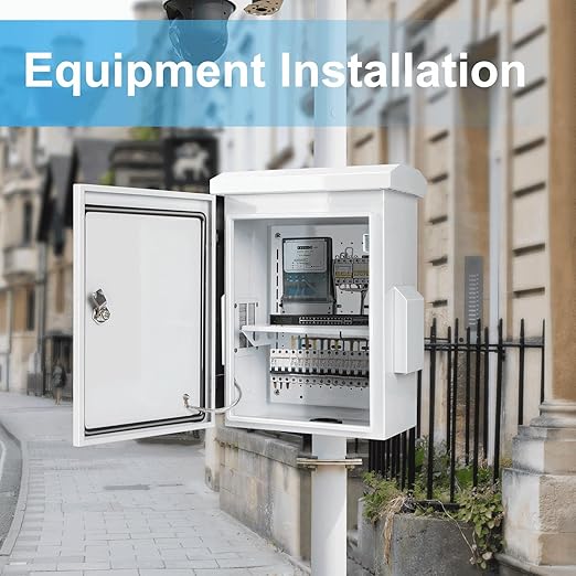 Outdoor Electrical Box, Cold-Rolled Steel Plate, Aluminum Alloy Back Beam, One-Piece Ventilation Design, IP65 Waterproof, Wall/Pole Mounted (17.8" x 13.9" x 8")