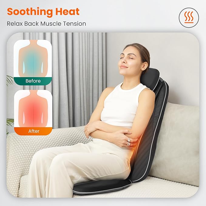 Snailax Christmas Gifts for Dad,Mom Shiatsu Back Massager with Heat & Vibration, 3D Kneading Massage Chair Pad for Pain Relief Deep Tissue, Chair Massager for Office Home Chair Use