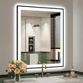 YEELAIT 36x30 Inch LED Bathroom Mirror with Lights (Front Lit and Backlit) Black Framed Lighted Vanity Mirror for Bathroom Wall Dimmable Anti-Fog Memory Tempered Glass Horizontal/Vertical