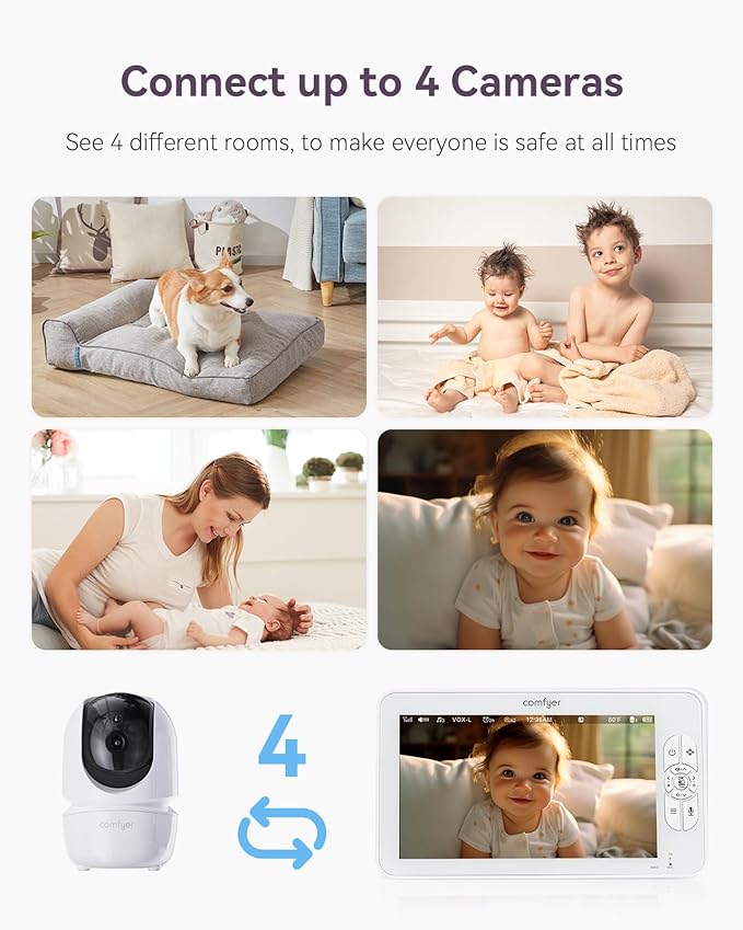 Comfyer Baby Monitor with Camera and Audio, 7" 720P HD Video Baby Monitor No WiFi, 6000mAh Battery, VOX Mode, Auto Night Vision, Hack Proof, Remote PTZ