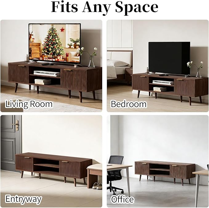 YLGJ&TIDY Modern Wood TV Stand Up to 60'',Universal Entertainment Center with 3-Tier Shelves,TV Console with Cabinets Storage,Wood Frame Television Stand (Brown)