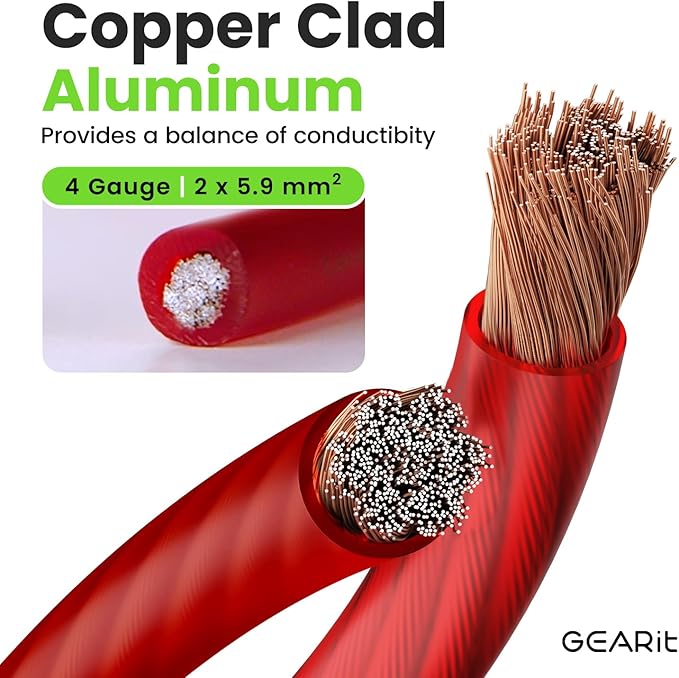 GEARit 4 Gauge Wire (10ft - Red Translucent) Copper Clad Aluminum CCA - Primary Automotive Wire Power/Ground, Battery Cable, Car Audio Speaker, RV Trailer, Amp, Electrical 4ga AWG 10 Feet