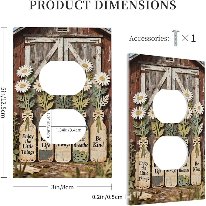 Bvtewkhz Rustic Daisy Barn Door Flowers Duplex Outlet Decorative Light Switch Covers Electrical Faceplate Switch Plates for Bathroom Kitchen Home