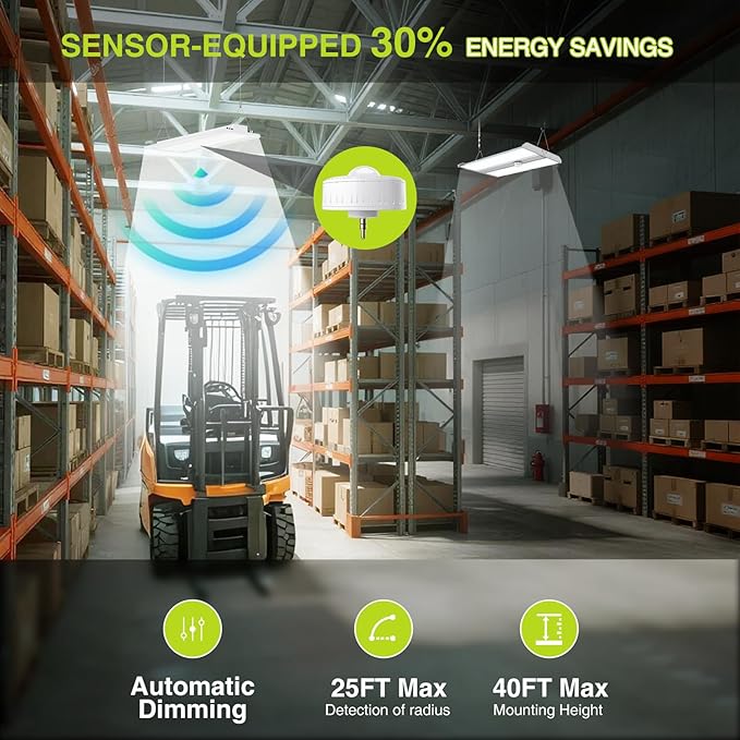 1 Pack 400W LED Linear High Bay Light 4FT, Adjustable 400W/320W/240W/100W with Motion Sensor, 60000LM, 120-277V, 0-10V, 5000K, Commercial Linear High Bay Led Shop Lights for Warehouse Workshops, UL