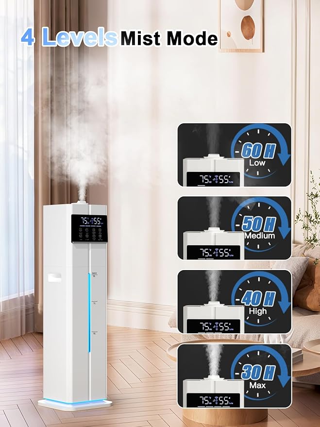Zeova 9L/2.4Gal Smart Cool Mist Humidifier, Top Fill Quiet Humidifier Large Room, Covers 550ft², App & Remote Control, 60H Runtime, 7 Colors Light, 4 Mist Modes Humidifiers for Bedroom, Office, White