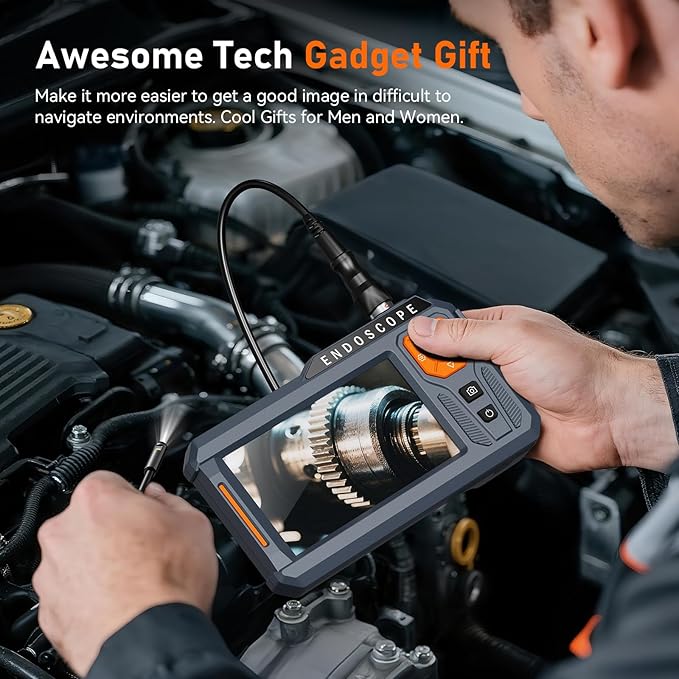 50FT Triple Lens 5" IPS Borescope Inspection Camera, Ginocaco 1080P Digital Video Endoscope with Light, Waterproof Scope Camera with Semi-Rigid Cable, Drain Pipe Tool, Carrying Case, 32G Card