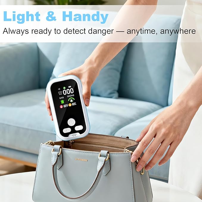 5-in-1 Carbon Monoxide Detector 2 Pack Combo with LCD Display, Detects CO, Natural Gas, Smoke, Temperature, Humidity for Home, Hotel, RV, Apartment Safety, Monoxide Alarm HD Screen