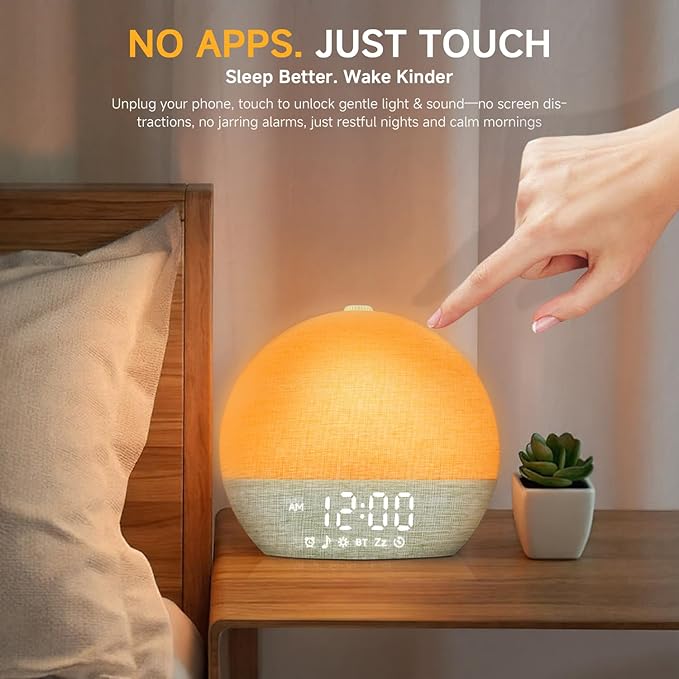 Geuuap Sunrise Alarm Clock White Noise Sound Machine for Bedroom | Natural Wake-Up Light with 30 Soothing Sleep Aids, Bluetooth Speaker, Dimmable Clock, Screen-Free Design for Baby Kids-Matcha Green