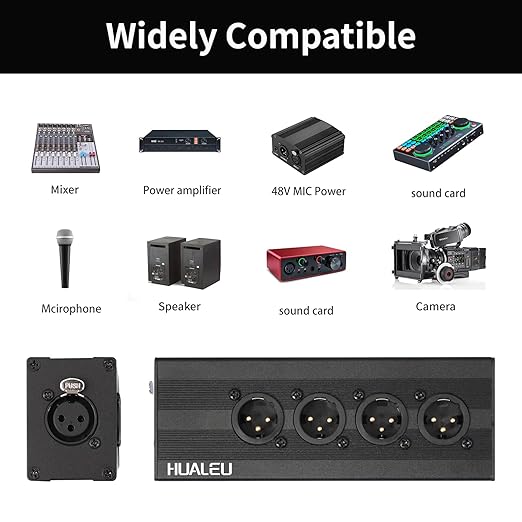 HUALEU 3Pin XLR 1 Female to 4 Male Splitter,4Way XLR Single Input to Four Output Parallel Connection Adapter,One Input to 4 Output Audio DMX Adapter