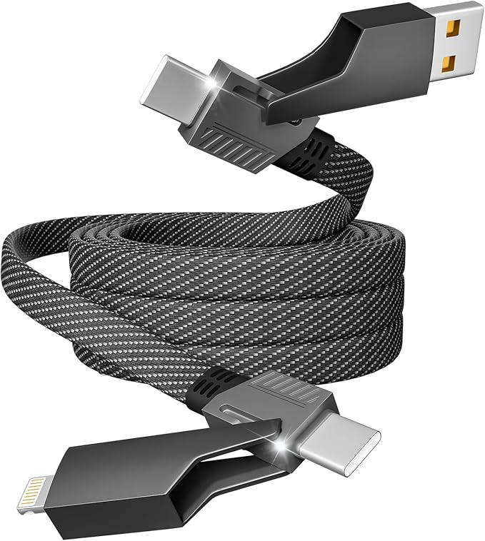 Firsting 4 in 1 Charging Cable 65W, USB C Cable Fast Charger Cord with E-Mark Chip, USB A/C to C/Lightning Cable, Multi iPhone Charger Cord for iPhone16/15/14/13 Series/Phones/Pads and Laptop