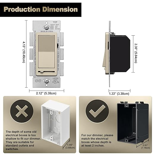 BESTTEN Matte Champagne Gold Dimmer Light Switch, Single Pole or 3-Way, Compatible with Dimmable LED, CFL, Incandescent and Halogen Bulb, 120VAC, Signature Collection, UL Listed