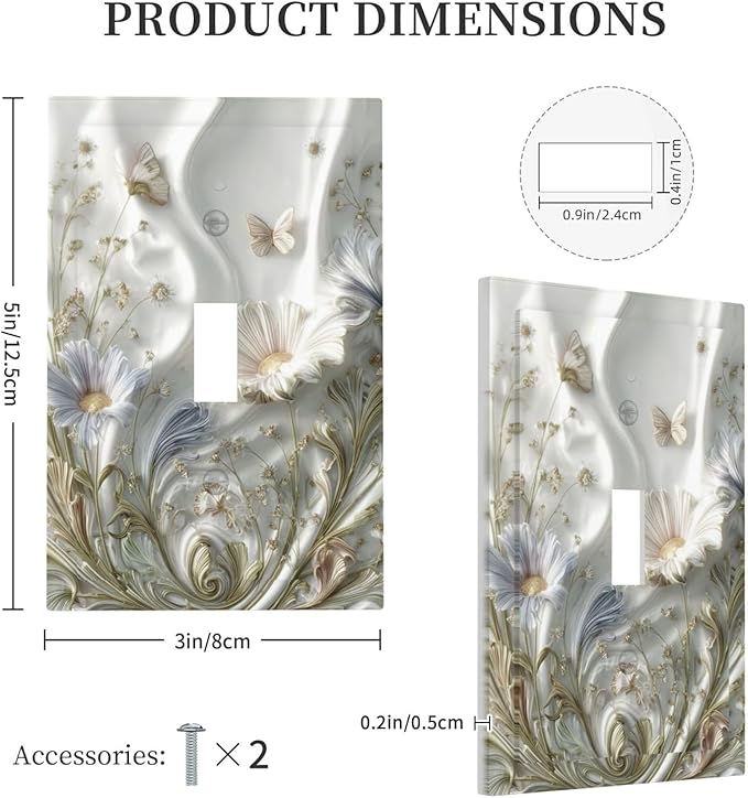 Bvtewkhz Boho Floral Wild Flower 1 Gang Single Toggle Decorative Light Switch Covers Electrical Faceplate Switch Plates for Bathroom Kitchen Home