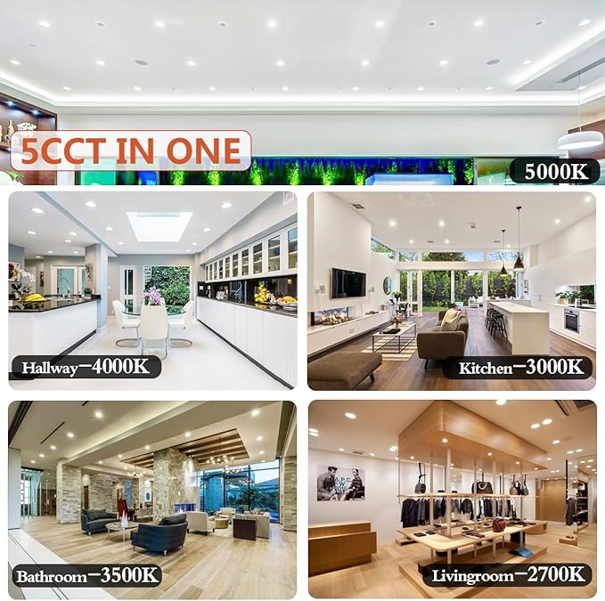 MKUJOO 72 Pack 6 Inch Ultra-Thin LED Recessed Ceiling Light with Junction Box,panel light,Daylight, 13W,2700K/3000K/3500K/4000K/5000K Selectable Dimmable Downlight ETL&FCC&CE and Energy Star Certified