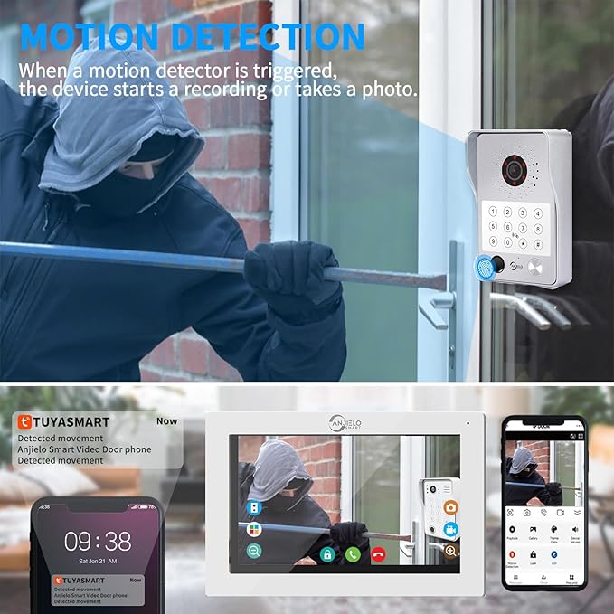 Wired Video Door Phone Apartment Intercom System,7 Inch Touch Monitor with 1080P HD Camera Doorbell,Supporting 5 in 1 Unlocking,Minitoring Motion Detecting for Home Villa,Tuya (2 doorbell + 4 monitor)