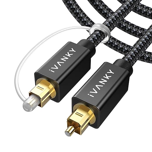 IVANKY Optical Audio Cable 10ft/3M, Nylon Braided, 24K Gold-Plated, Slim Metal Case, CL3 Rated, S/PDIF Digital Audio Fiber Optic Cable for Home Theater, Sound Bar, TV, PS4, Xbox, Samsung, Vizio