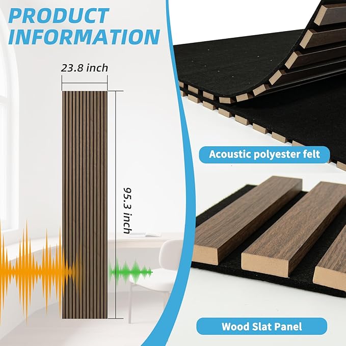 Art3d 1-Pack Acoustic Wood Slat Wall Panel with Roll-Flat Design - 95.3 x 23.8 Inch Sound Absorbing Panels for Living Room Columns Corridor Curved Wall Decor, Ebony