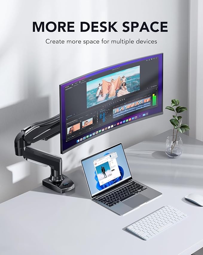HUANUO Single Monitor Mount, 13 to 32 Inch Monitor Arm, Adjustable Monitor Stand, Vesa Mount with Clamp and Grommet Base - Fits 4.4 to 19.8lbs LCD Computer Monitors