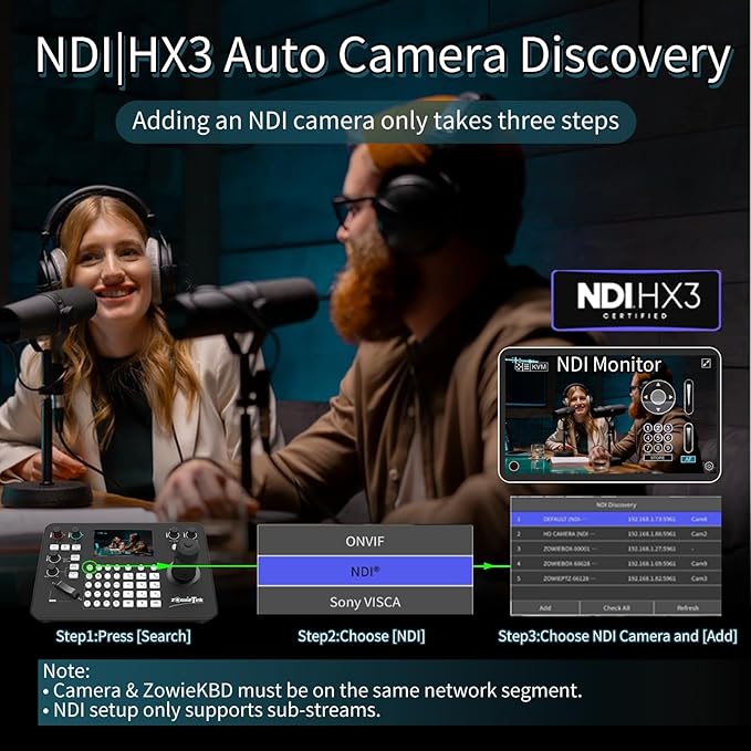 Zowietek PTZ Controller (NDI|HX3 Support) 7D Joystick Keyboard, ZowieKBD, HDMI Output, 5'' LCD Quad-View Real-time Display, Automatic Camera Detection, Group Control, ZowieEcosystem, Tally, Audio Out