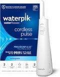 Waterpik Cordless Pulse Rechargeable Portable Water Flosser for Teeth, Gums, Braces Care and Travel with 2 Flossing Tips, Waterproof for Shower, ADA Accepted, WF-20 White, Packaging and Tips May Vary