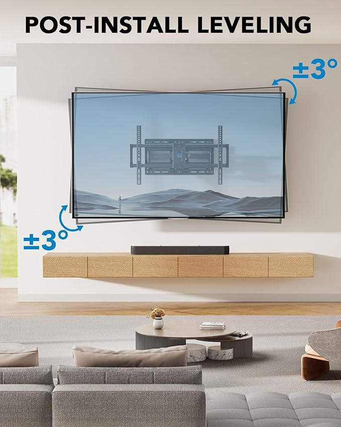 Pipishell Full Motion TV Wall Mount for 42-85 inch Flat Screen LED TV up to 132lbs Swivel Dual Articulating Arms Mount, Tool-Free Tilt Bracket Max VESA 600x400mm, Fits 8” 12” 16" Wood Studs