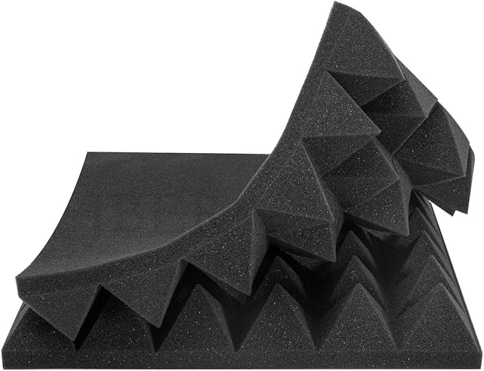 JBER Acoustic Sound Foam Panels, 24 Pack 2" X 12" X 12" Red and Black Soundproofing Treatment Studio Wall Padding Sound Absorbing Fireproof Pyramid